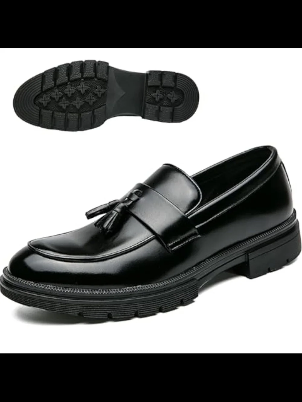 Tassel Platform Loafers Comfortable Wide Round Toe Slip on Lug Sole Low Heel 8.5